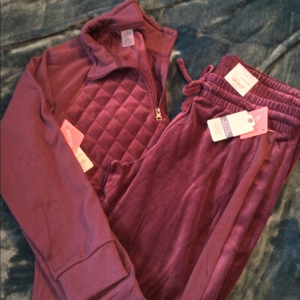 NWT 2 pc Velour Leisure Outfit burgundy org $88